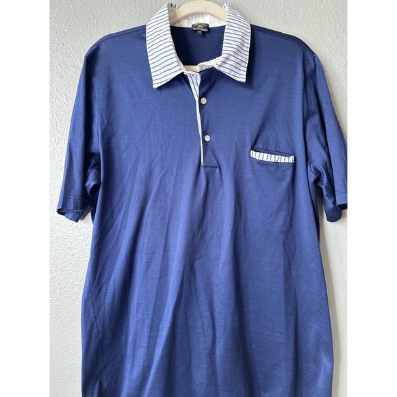 Solemare Polo Shirt Striped Collar Pocket‎ Short Sleeve Casual Blue M - Picture 1 of 7